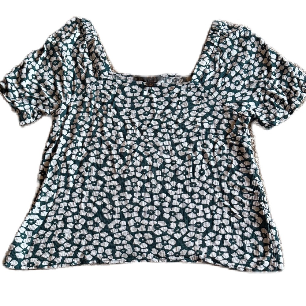 Mix by 41 Hawthorn Teal and White Floral Short Sleeve Blouse